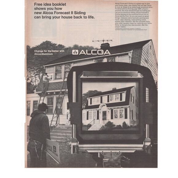 ALCOA Aluminum Siding Advertisement Vintage 1969 Home Improvement House MCM B&W
